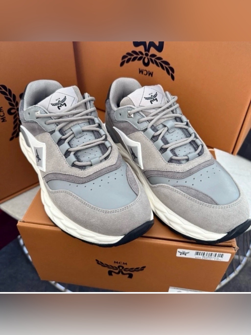 Mcm "Skywander" Grey Leather & Suede Low-Top Sneakers